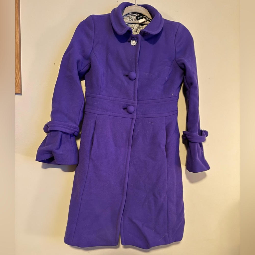 GUC J. Crew Vibrant Purple Wool Pea Coat- One Missing Button
